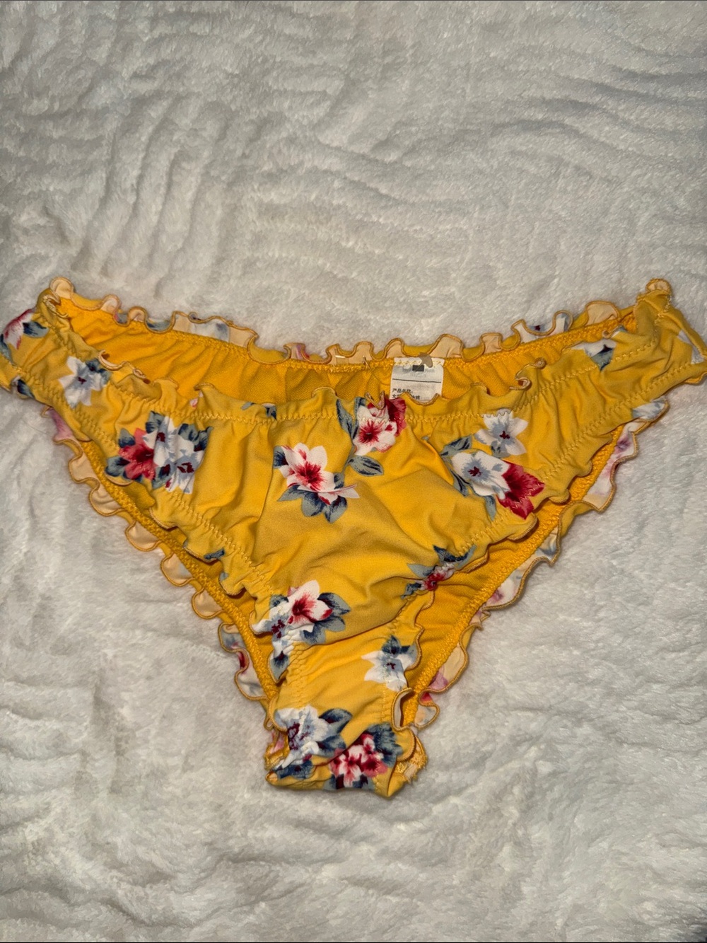 Hollister Yellow Floral Ruffle Bikini Bottom Scrunch butt